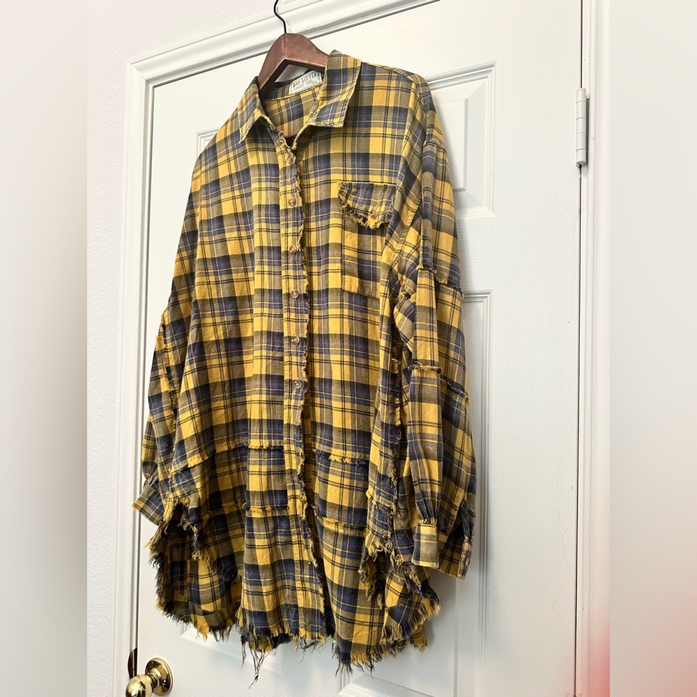 Easel Bad Little Country Girl Tina Plaid Shacket Shirt Dress M Yellowstone/Boho - Picture 6 of 13